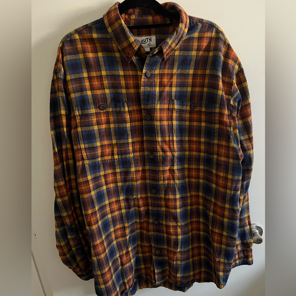 Duluth Trading Free Swingin Flannel Shirt Plaid Button Up Men L Relaxed Fit
